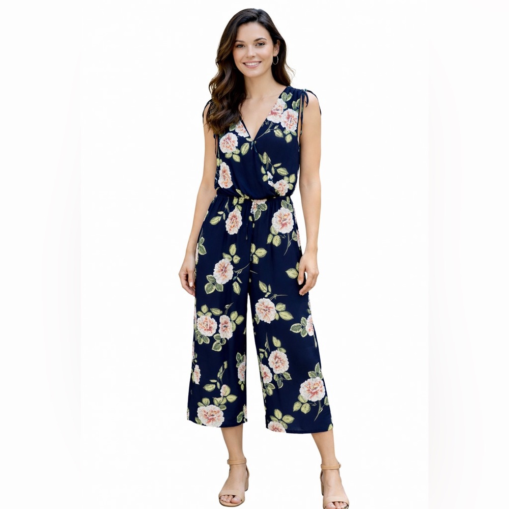 Floral Jumpsuit Cropped Wide Leg